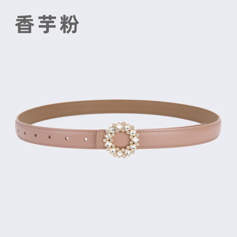 Four Seasons Available Belts Women'S Fashion Versatile Trendy Decoration Suits Cowhide Thin Belt Diamond Genuine Leather Ins Style Jeans Belt