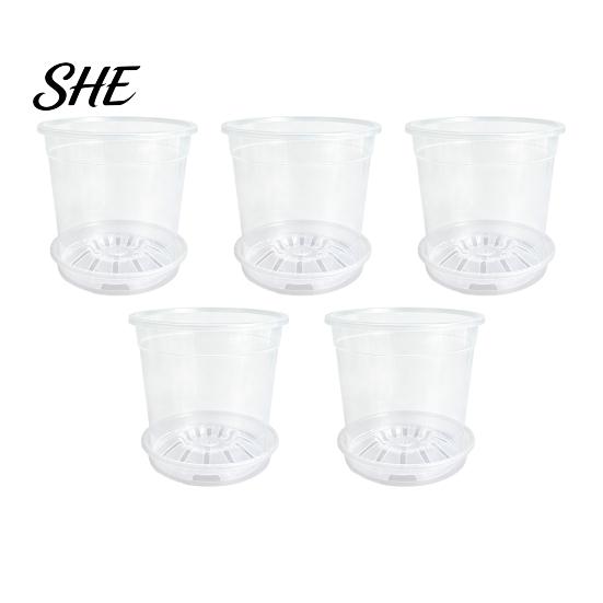 Indoor Garden Flower Planters Clear Plastic Orchid Pot with Saucer, Plant Ventilated Pots for Succulents Drainage Holes, Rose, Phalaenopsis, Seedings