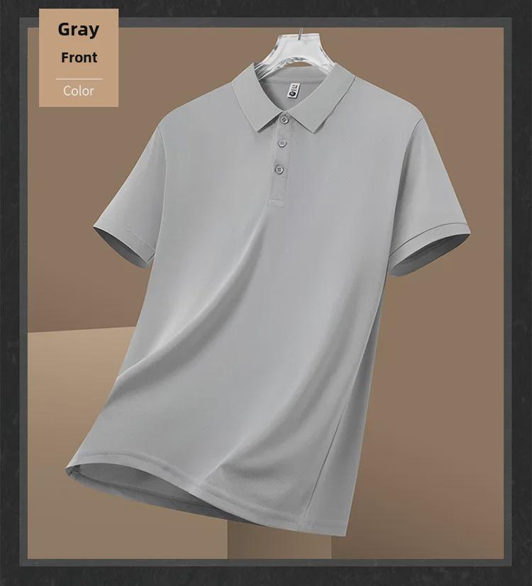 Pánské letní ledové hedvábné polo triko 2024 – ležérní, lehké, luxusní, krátký rukáv, jednobarevné, lehké sportovní triko s klopou