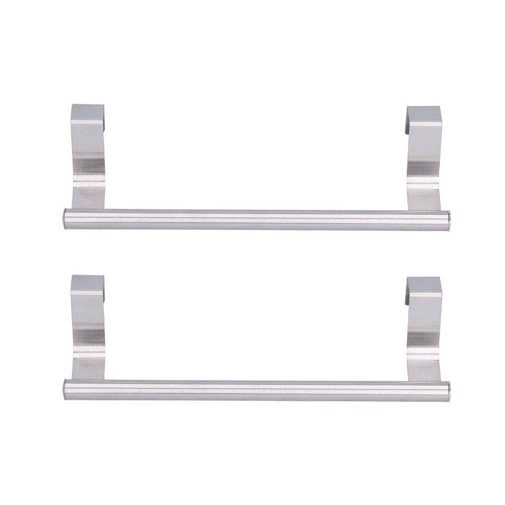 2 PCS Silver Towel Rack Punch Free Hanging Towel Holder Home Kitchen Bathroom