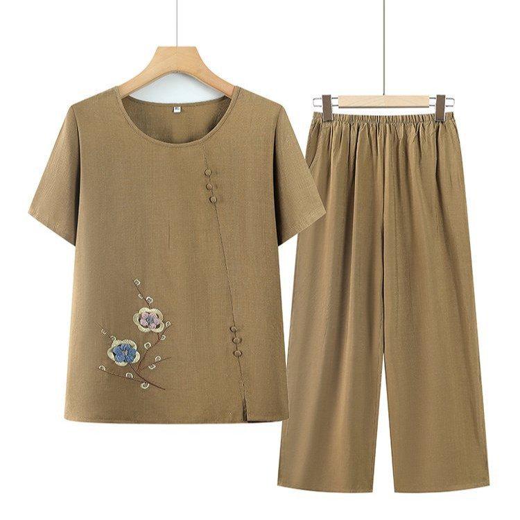 Completi estivi in stile nonna per donne di mezza età e anziane: T-shirt e Top Larghi per Donne di 80-90 Anni