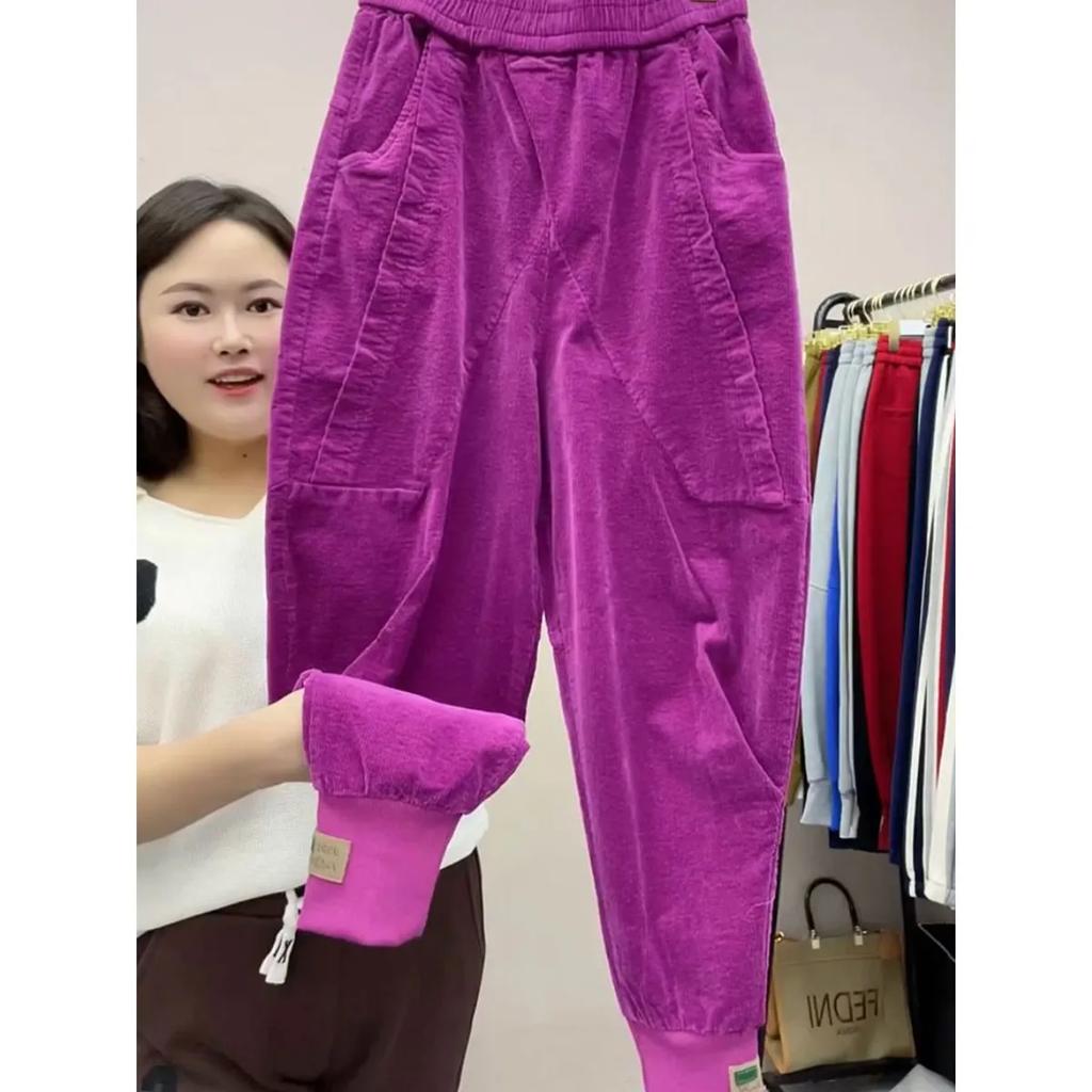 Damen Frühling Herbst Einfarbig Cordhose Elastischer Bund Haremshose Lässig Bündchenfuß Hose Damen