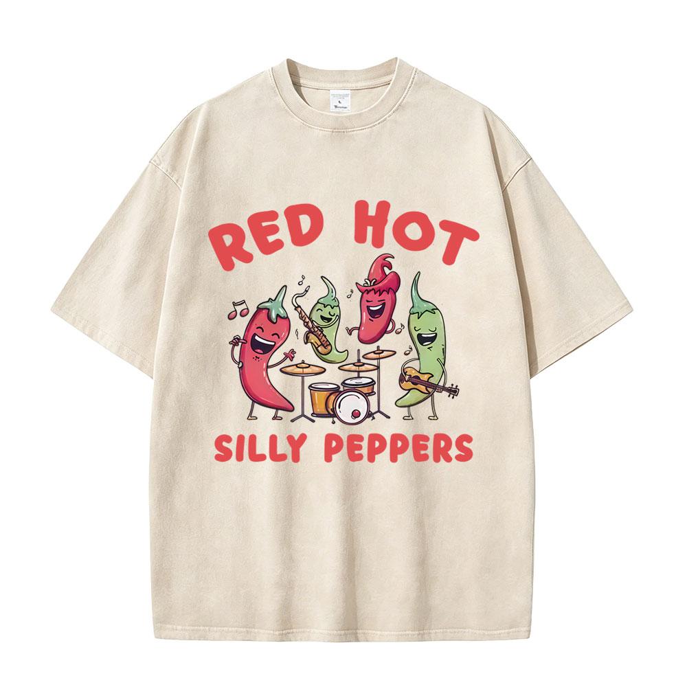 Washed Vintage Red Hot Silly Peppers Funny Meme Graphic T Shirts Men Retro Gothic Metal Rock Tshirt Mens Casual Humor Tshirts