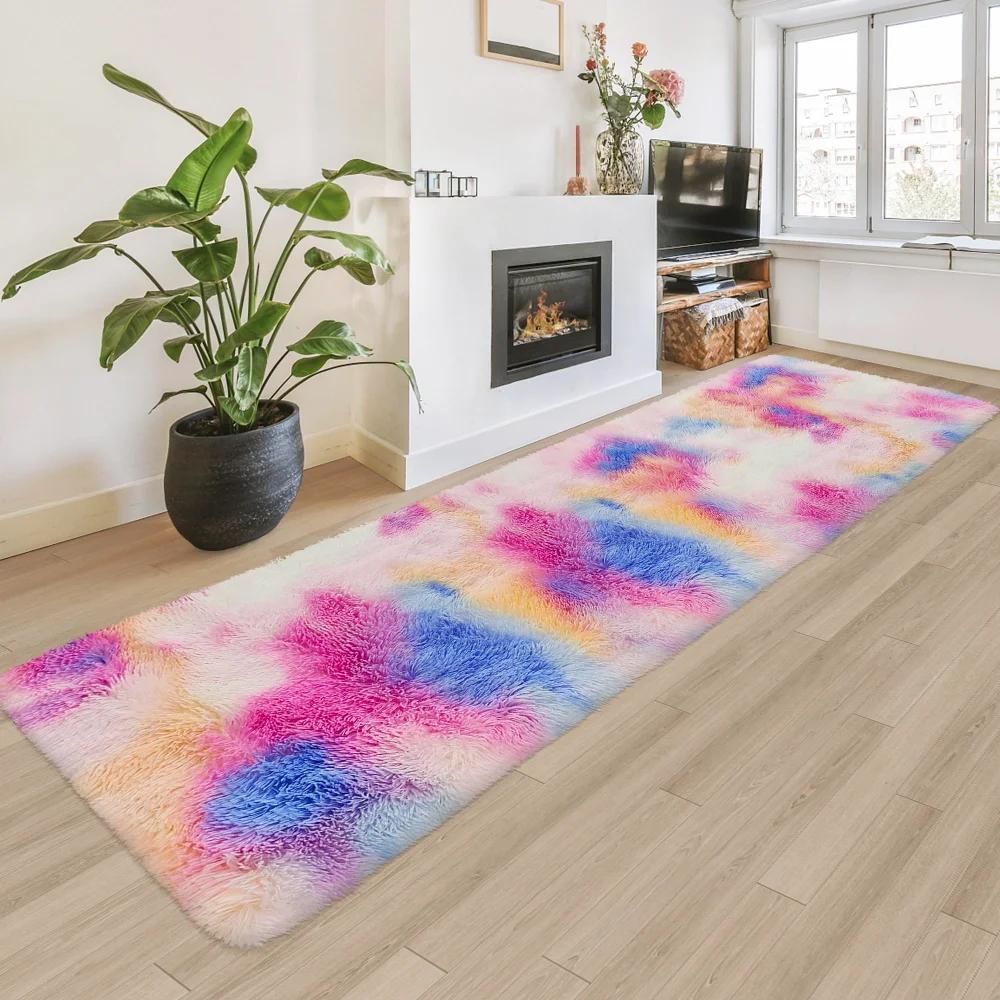 Langpolig Tie-Dye Shaggy Vloerkleed, Zacht Pluche Antislip Vloerkleed voor Hal Slaapkamer Studentenkamer Kinderkamer Warme Huisdecoratie 40x120cm 16x47inch