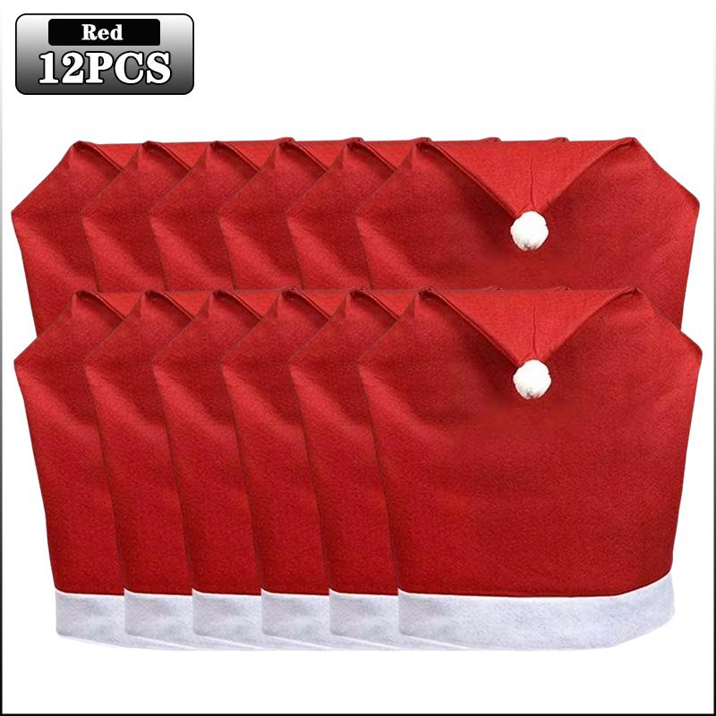 1-12PCS Santa Claus Hat Chair Covers Christmas Chair Back Covers Festive Dining Table Decoration Holiday Party Home Decor
