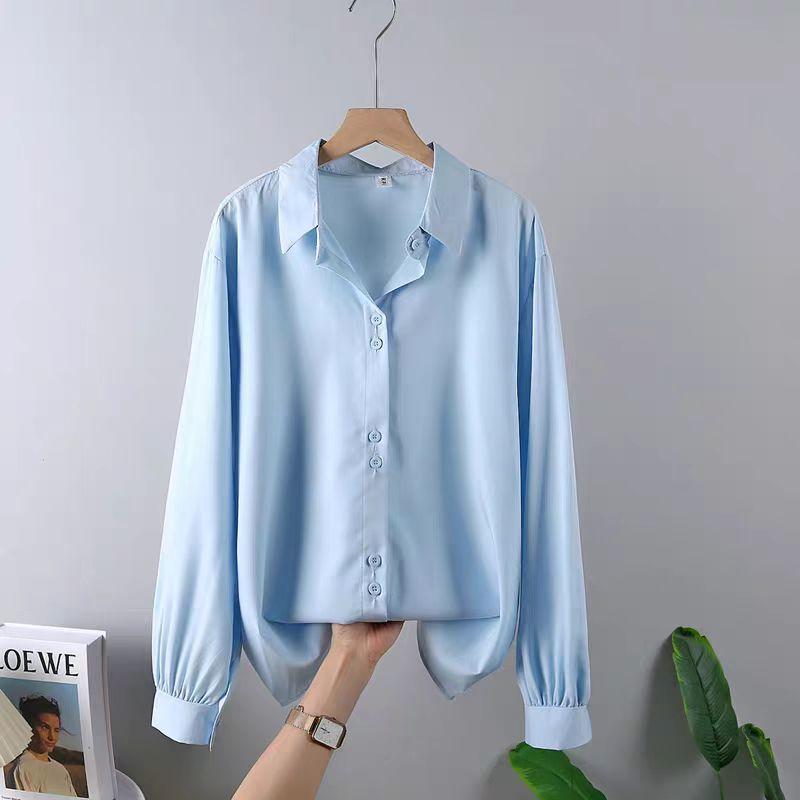 

Spring New Casual Chiffon Shirt Women Shirts Fashion Female Long Sleeve Loose Solid Blouse Tops Office Lady Clothes Popular XXXL синий