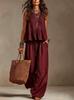 1116 New Summer European and American Women's Clothing Simple Casual Cotton and Linen Lotus Leaf Edge Sleeveless Wide Leg Set