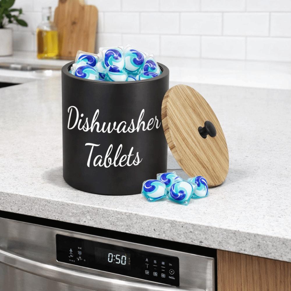 Wide Opening Dishwasher Tablet Container Round Laundry Pods Container Bathroom