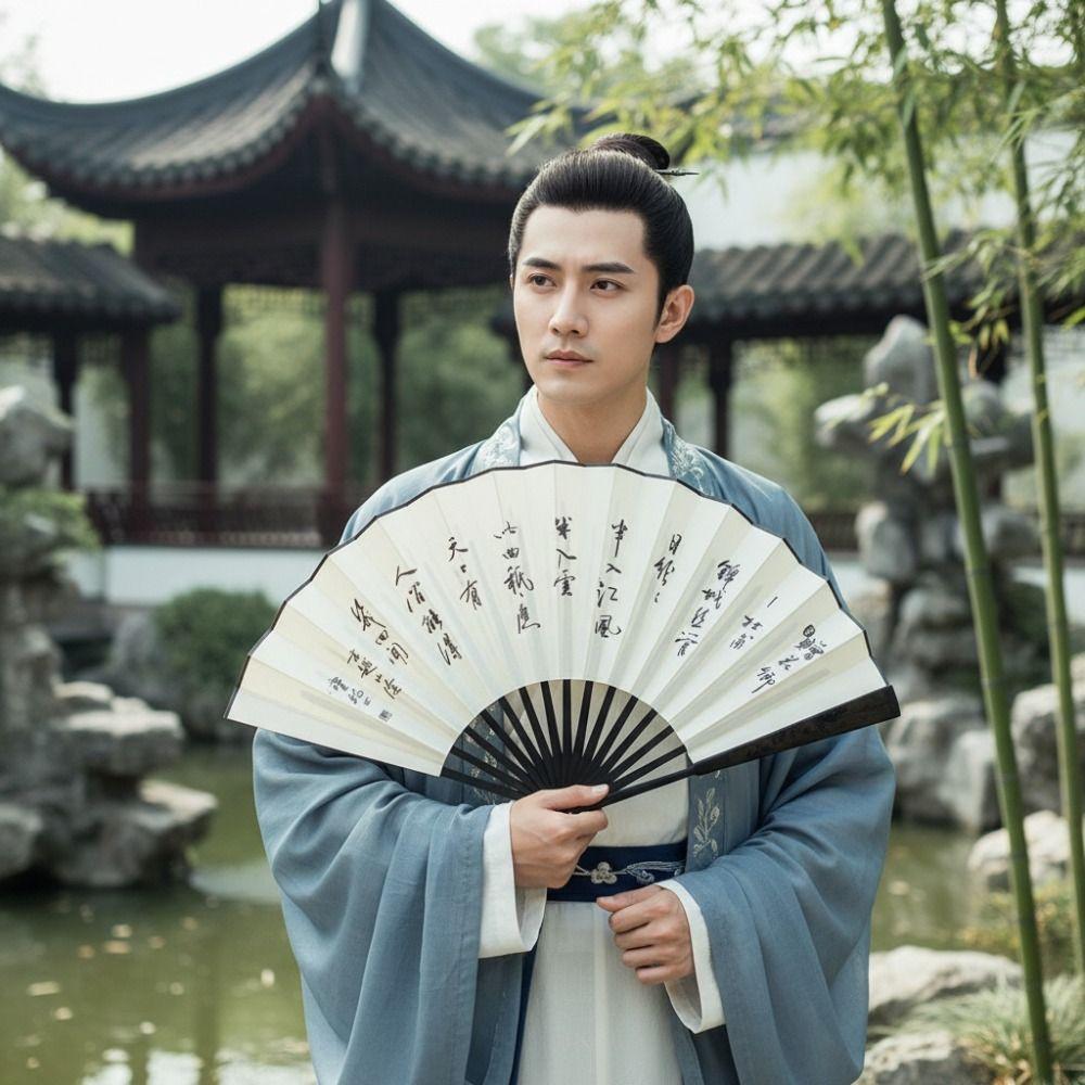 Large Size Ancient Painting Hand Fan Hand Held Summer Fan Party Favor Man Silk Fan Photo Props