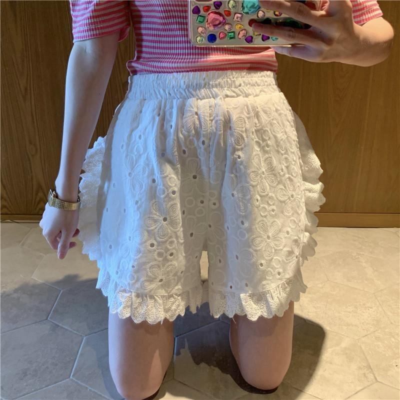 Dongdaemun Summer Style Hollow Lace Loose and Versatile Casual Shorts for Women