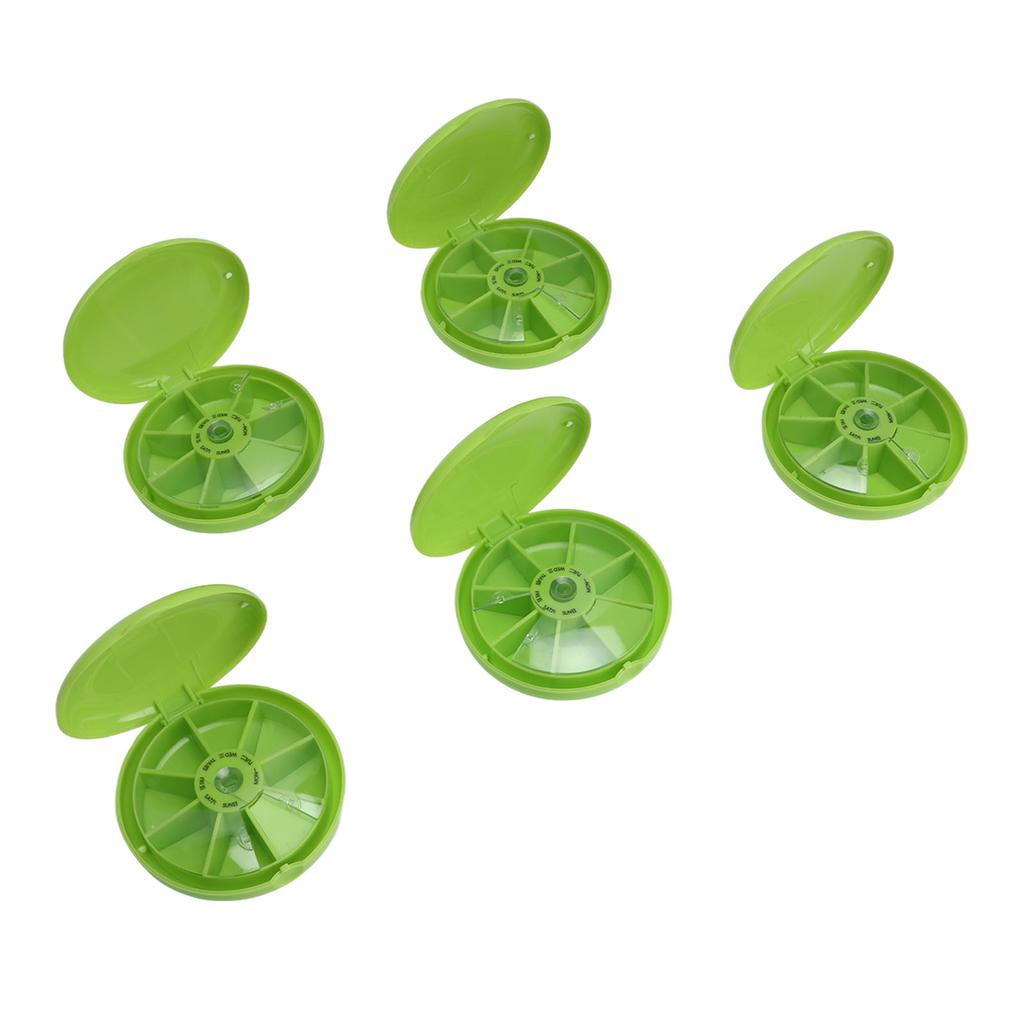 5Pcs Weekly Medicine Box 7 Compartments Portable Medicine Container Case for Outdoor Office Home Daily Green