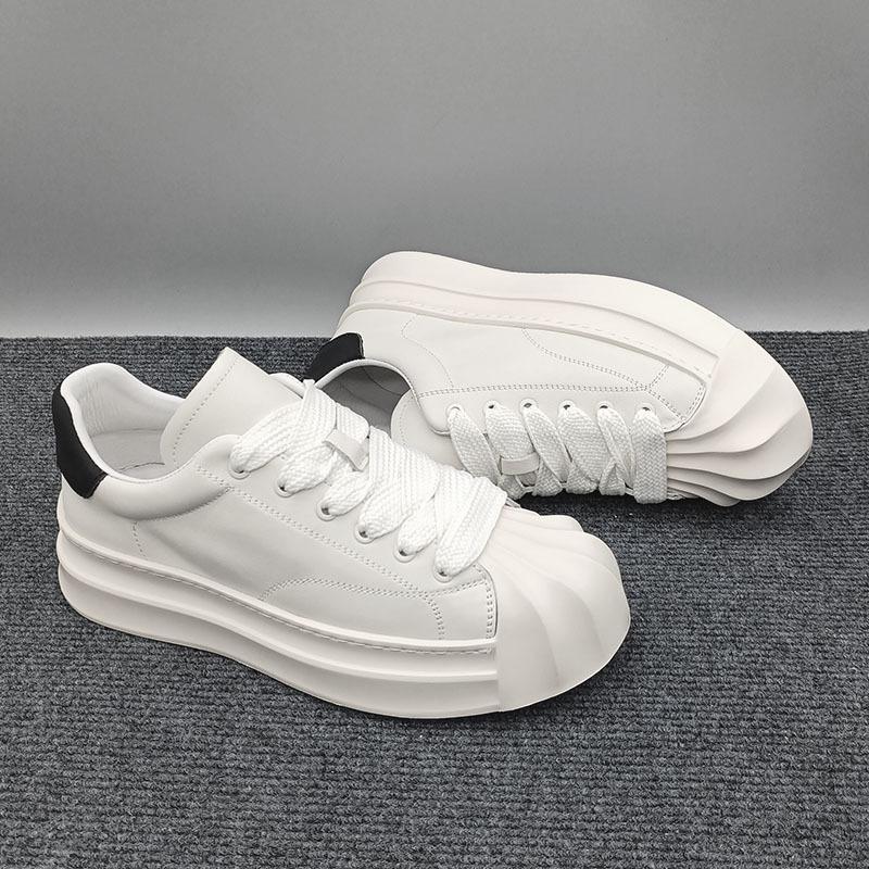 Tenisky Ležérní Muži Pravá kůže Bílé Boty Móda Hovězí kůže Vyšší výška Zvýšená Plochá platforma Skořápka Špička Boty