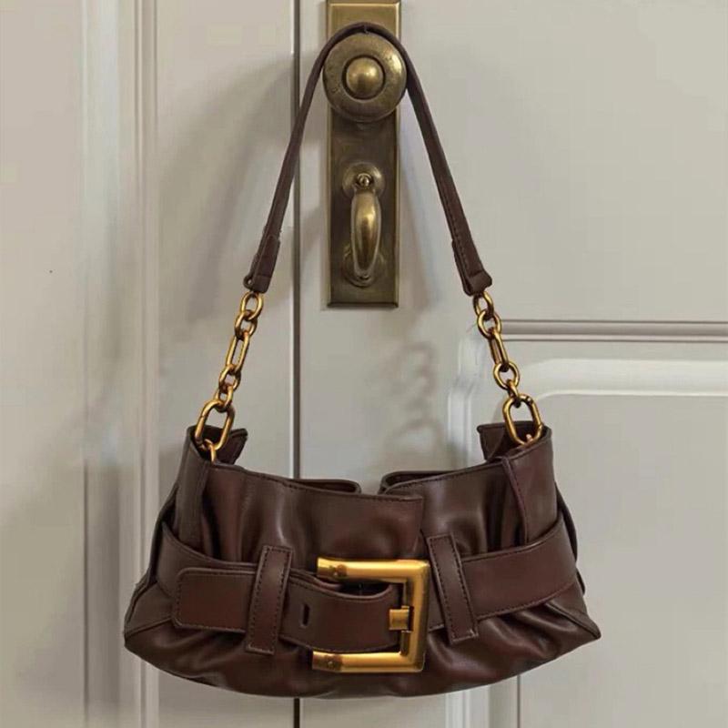 

Fashionable Pleated Tote Bag New Brand Design Belt Buckle Motorcycle Bag Hot Selling Large Capacity Single Shoulder Underarm Bag