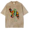 Cute Funny Style Cartoon Frog Print Ladies T-Shirt Loose Wash Oversized Short Sleeve Summer Fashion Cute Top Students