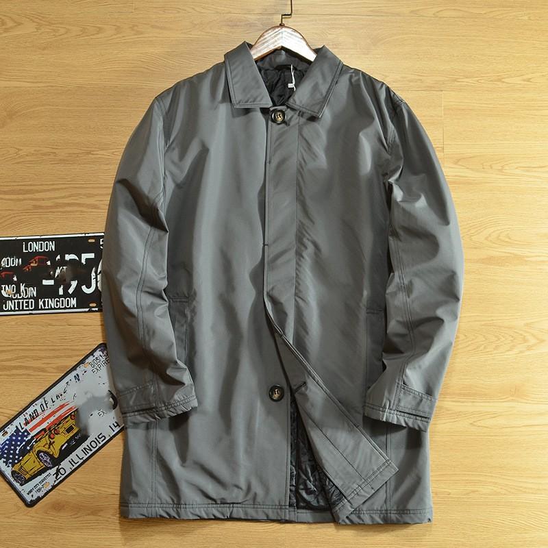 Jaqueta de Algodão Corta-vento Simples de Inverno Masculina Comprimento Médio Gola Lapela Casaco Trench Casual Botão na Frente