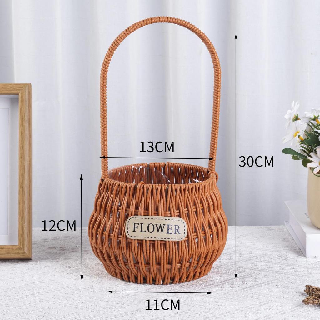 Pastoral Style Round Rattan Imitation Flower Basket - Decorative Handheld Barrel for Flower Arrangements and Gifts