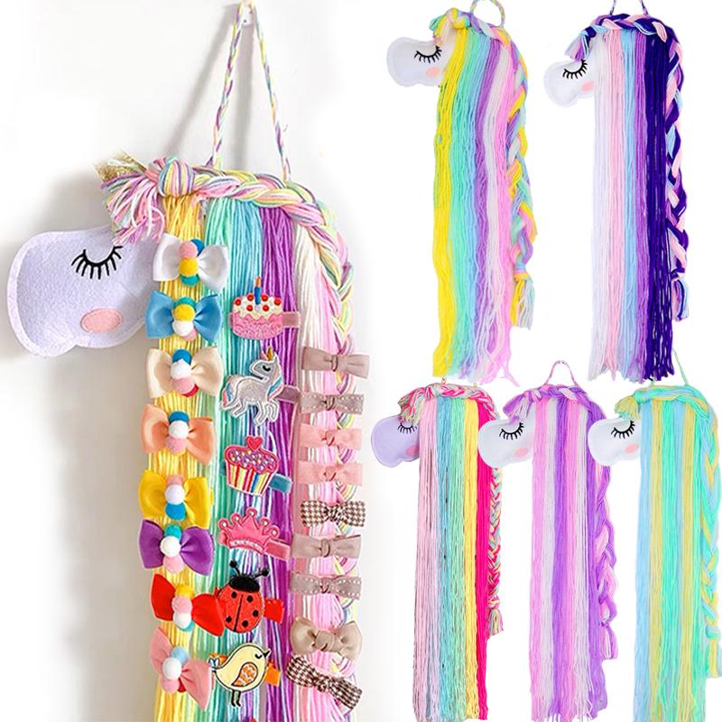 Ins Weave Rainbow Horse Hair Clips Holder Princess Girl Hairpin Hairband Storage Pendant Jewelry Wall Decor