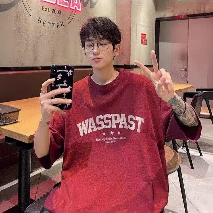 Nové tričko s krátkým rukávem pro muže v létě, trend v korejském stylu, jednoduchý top s polovičním rukávem, volné tričko značky Hong Kong