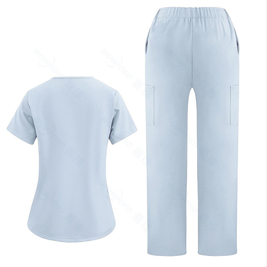 Ladies' Loose And Comfortable V-neck Short Sleeved Workwear With Multiple Pockets Suit Set