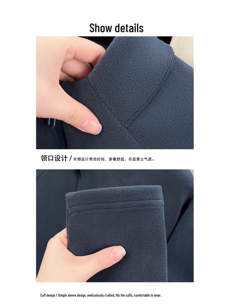 Men's Plush Lined Half-Zip Stand Collar Sweatshirt - Warm Outdoor Base Layer for Autumn & Winter