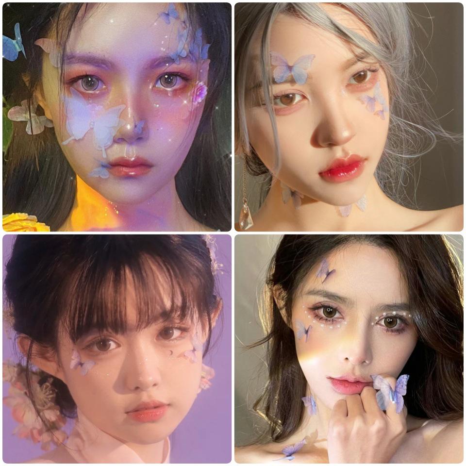 Three-Dimensional Tulle Butterfly and Rhinestone Face Stickers