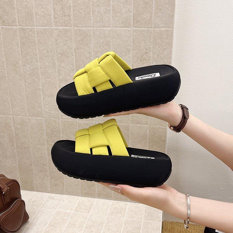 

[youshilai] 2025 new thick-soled cloth woven one-word slippers women s sandals with skirts, beach sandals 40