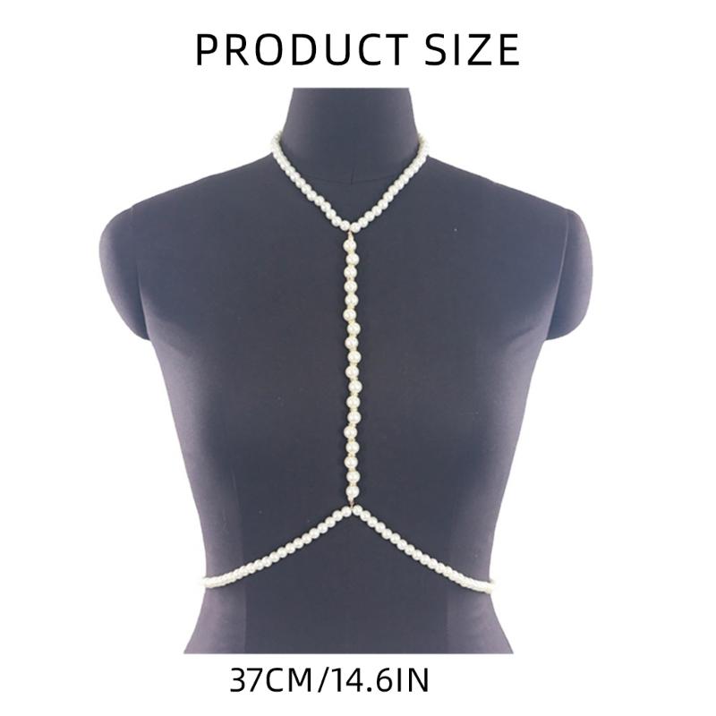 Luxurious Artificial Pearls Chest Chain for Women Front Chest Chain Bikini Chain Necklace Evening Party Body Jewellery