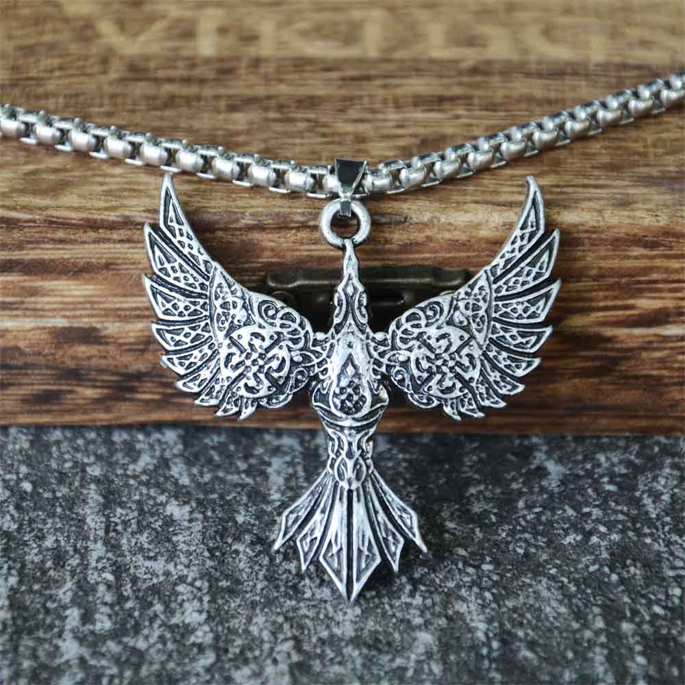 Nostalgia Vintage Soaring Phoenix Pendant Norse Viking Bird Amulet Punk Necklace For Men Women Jewellery Gifts