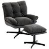 Accent Chair with Footstool, Swivel Lounge Chair with Chenille Upholstery, Metal Base, Dark Grey