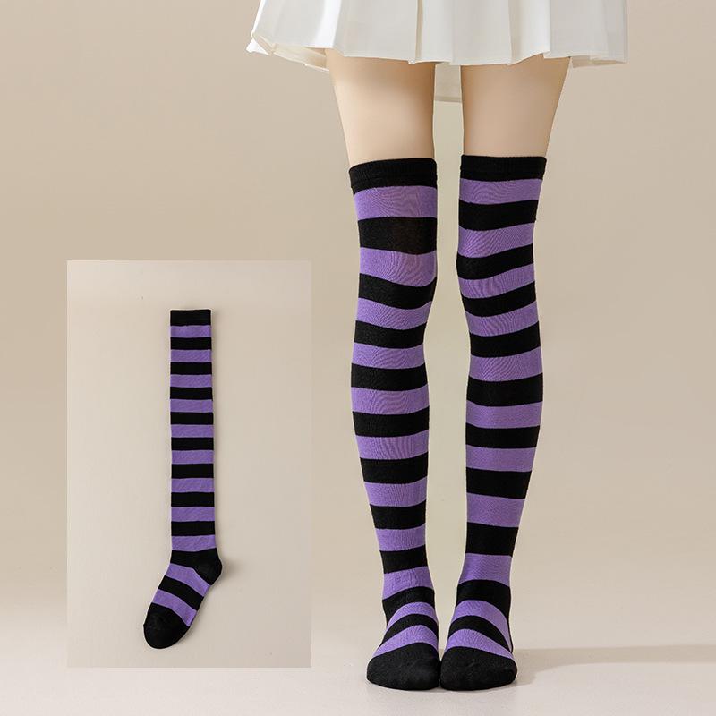 Damen Overknee Socken mit Kreuzstreifen für Halloween, Weihnachten, Karneval, Tanz und Japanische Festivals