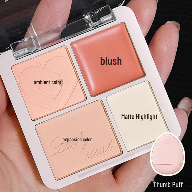 Korean Atmosphere: Four-Color Blush & Highlight Palette for Contour and Brightening