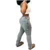 Mode Plissee Bleistiftjeans Mittelhoch Damen Seitentaschen Patchwork Denimhose Damen Slim Fit Pendlerhose Trend Streetwear