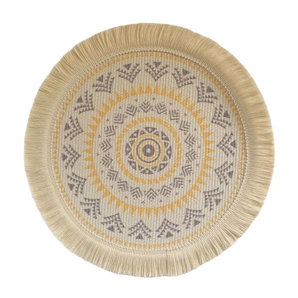 Bohemian Braided Weave Round Woven Placemats Heat Resistant Non-Slip Bohemian Placemat Tassel Jute Placemats Kitchen Table
