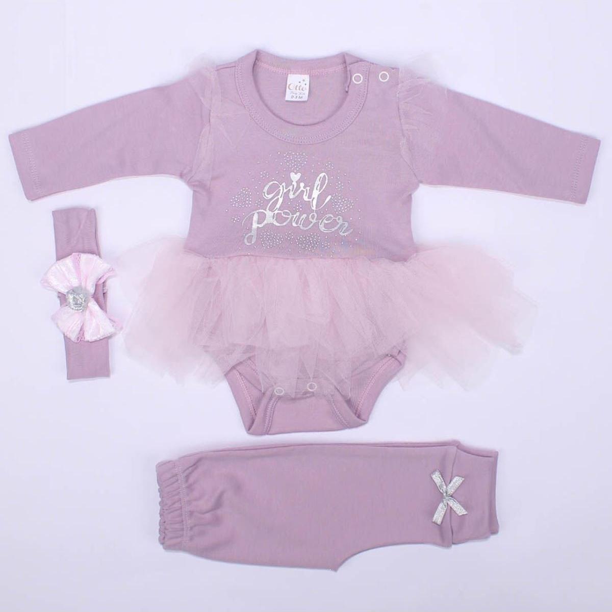 

Baby Girl Purple Girl Power Written Tulip Set of 3