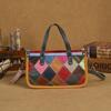 Johnature Borsa da Donna in Vera Pelle Retro Splicing Colore Casuale Borsa a Mano Versatile Morbida Pelle di Mucca Borsa a Spalla