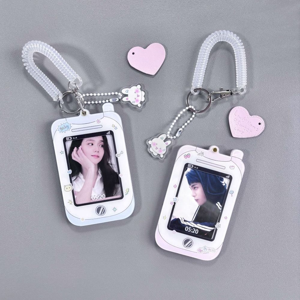 Acrylic Idol Photo Card Sleeves Keychain Student ID Badge Holder Portable Kpop Photocard Holder