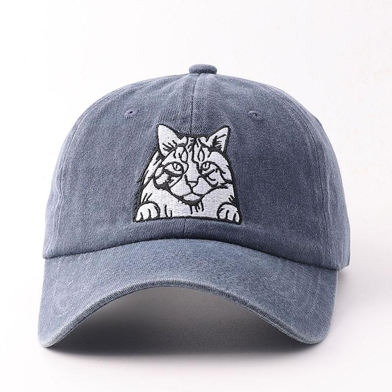 Embroidered Cat Baseball Cap Cotton Soft Vintage Sun Hat Women Men