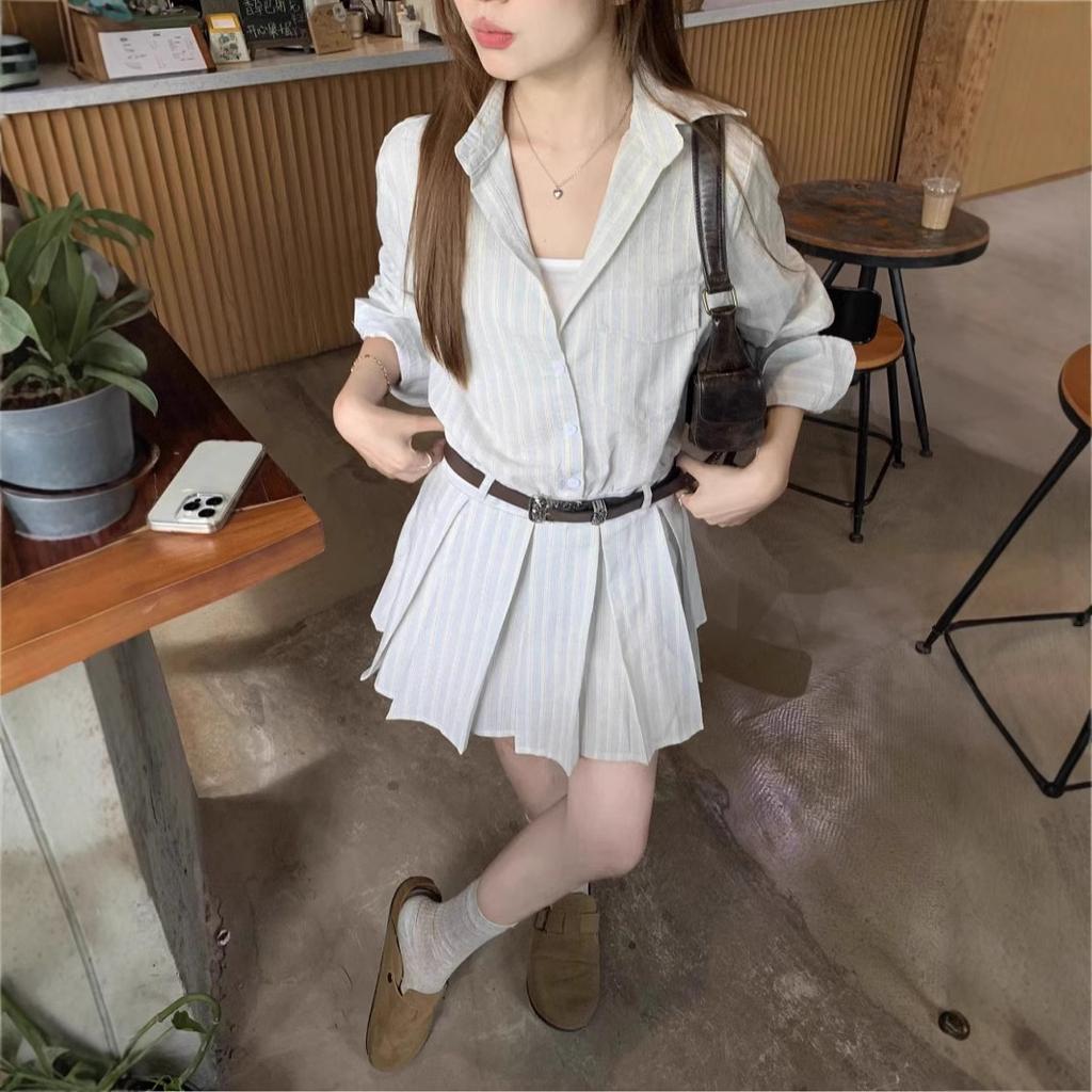 Wilderness Long-sleeved Temperament Reverie Striped Dress Small Temperament Waist Thin Advanced Sense Old Money Style Short Skirt