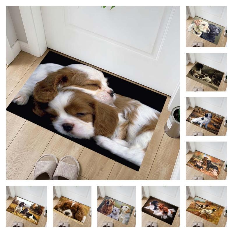 Cavalier King Charles Spaniel Doormat, Non-Slip Floor Mat with Sleeping Puppies Print, Indoor Entrance Rug for Dog Lovers