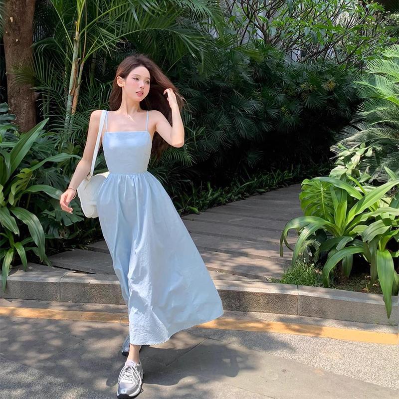 Beach Resort Camisole Dress for Women In Summer, Shoulder Length, Waist Up, Backless Skirt with Straps, A-line Skirt