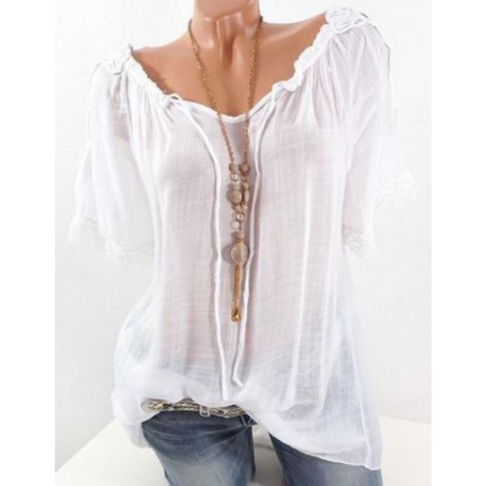 

GMXIA женские модные повседневные летние однотонные блузки и рубашки с короткими рукавами с принтом XXXXXL белый