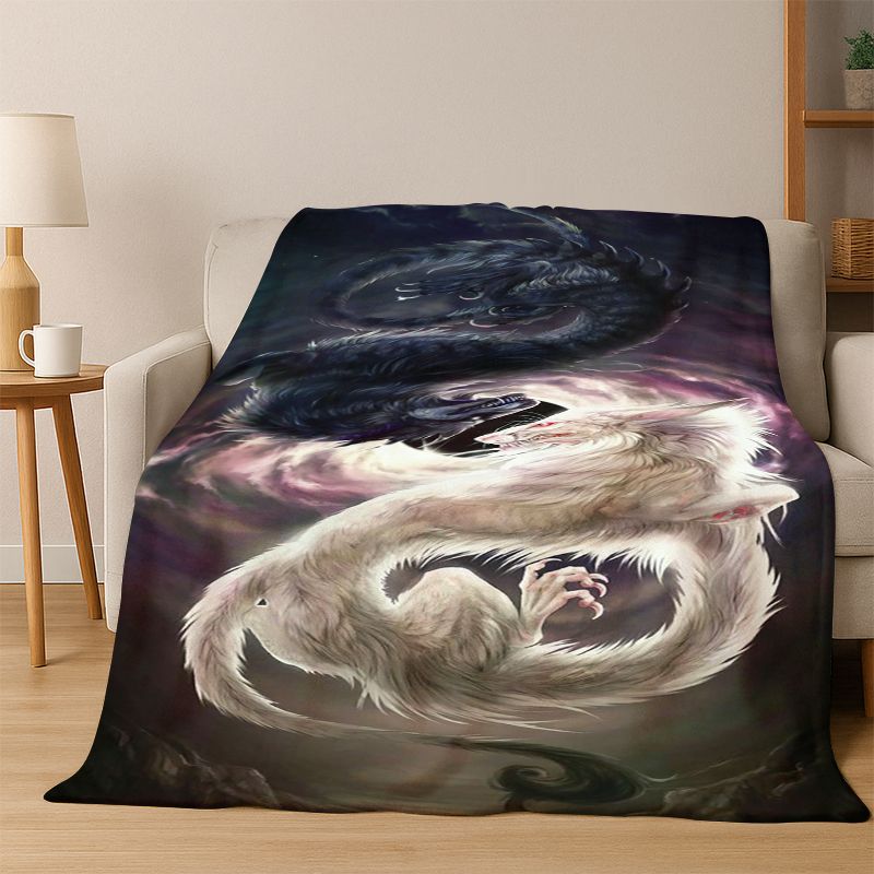Yin Yang Symbol Chinese Tai Chi Flannel Blanket Soft Warm Throw Blanket for Bedroom Living Room Bed Travel Camping Picnic Gift