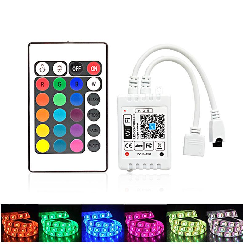 24-Tasten WiFi RGB LED Strip Controller mit IR-Fernbedienung & Smartphone-App-Kompatibilität