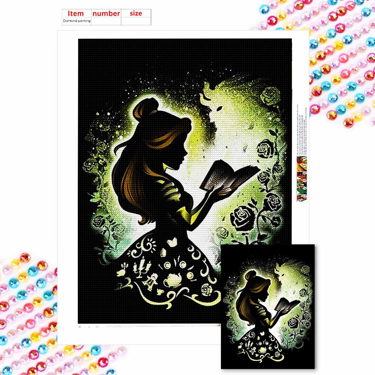 

DIY Diamond Painting The Princess Reading Books Cross Stitch Kit Mosaic Art Diamond Painting Full Circle Diamond Home Decoration Round 20x30cm