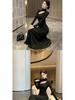 Elegant Black Plus Size Long Sleeve Hollow Dress with French Collar