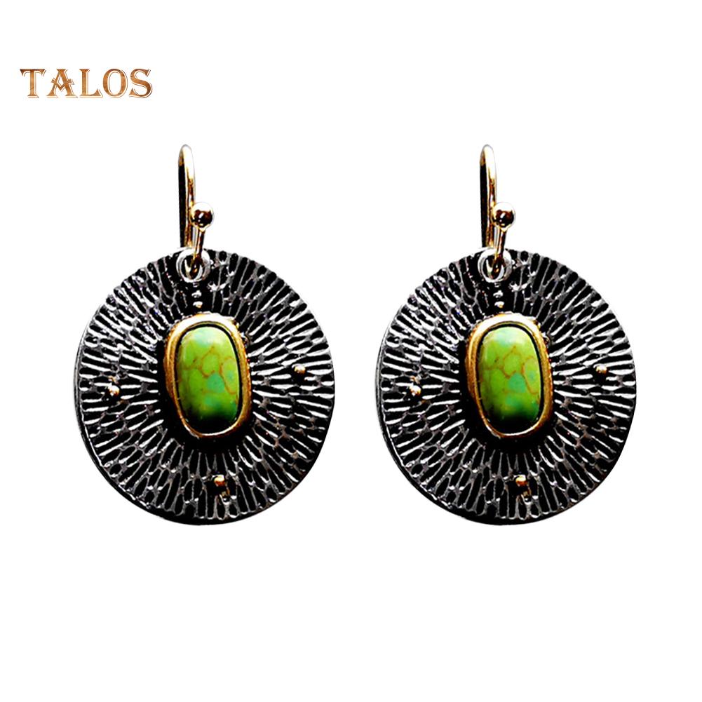 TJ Mulheres Faux Turquesa Incrustada Rodada Dangle Drop Hook Brincos Jóias Presente