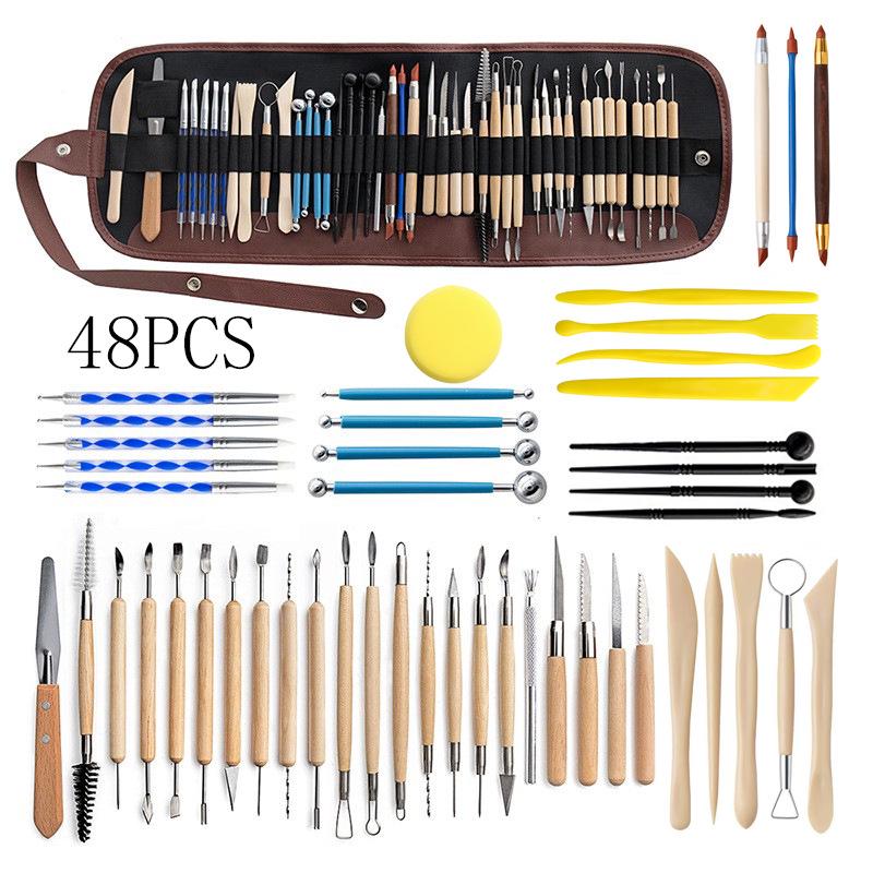40-piece Pottery & Sculpture Tool Set: Carving Knives, Round Sticks, Needle Tools, Trimming & Silicone Pens