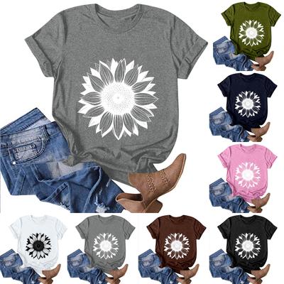 Women's Fashion Casual Printed Round Neck Pullover Short Sleeve T-Shirt Top
