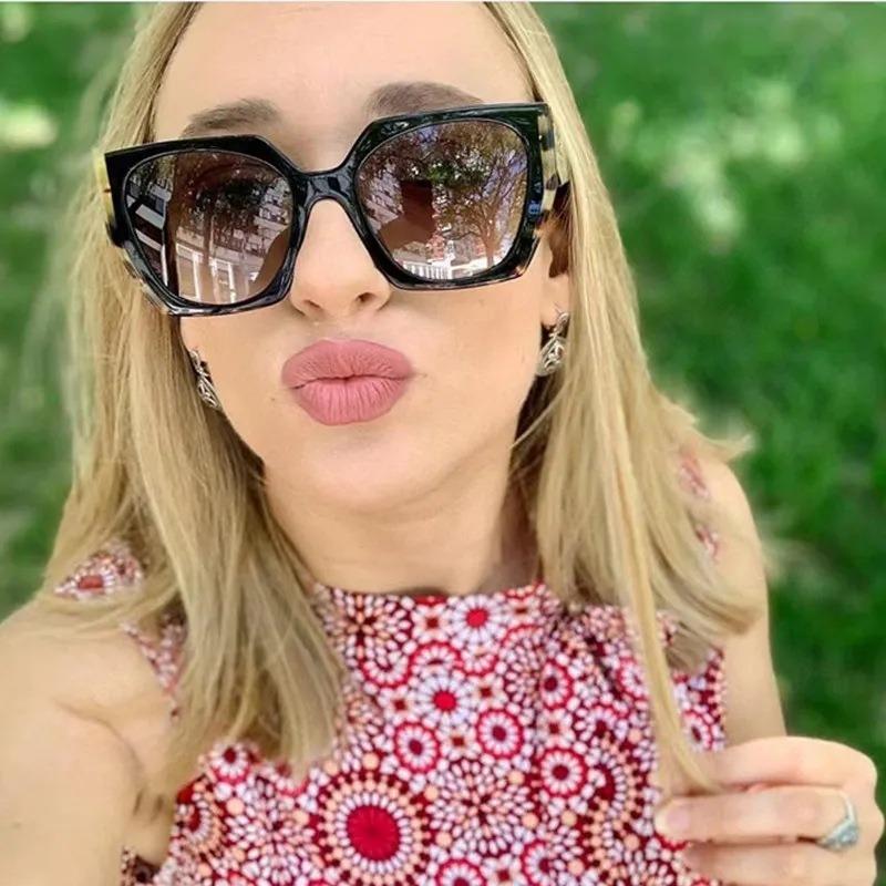 Women Cat Eye Oversized Color Block Uv Protection Sunglasses