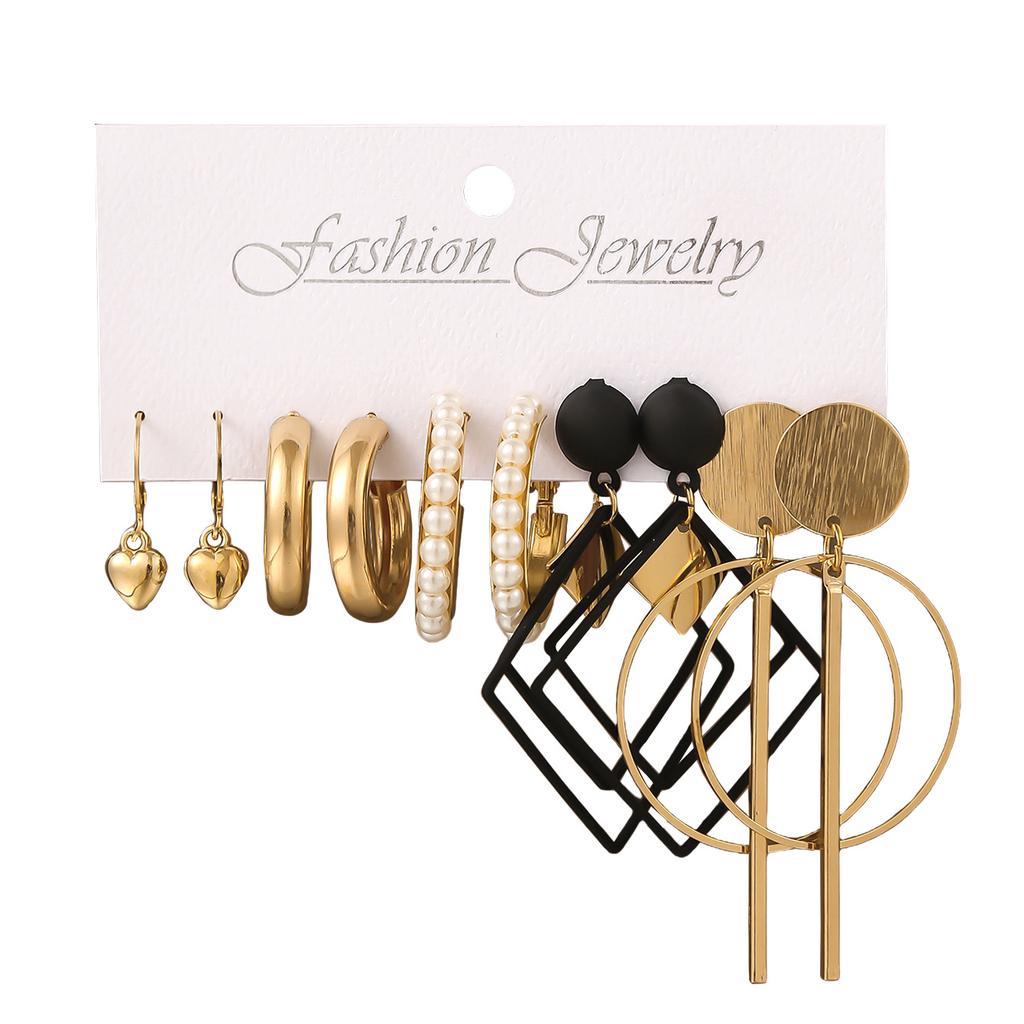 Conjunto de Brincos Pendentes Femininos Boêmios Retrô Geométricos com Borlas e Pérolas